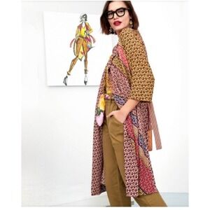 Cabi XS Poet Jacket Kimono Duster Patchwork Mixed Print Belted Viscose